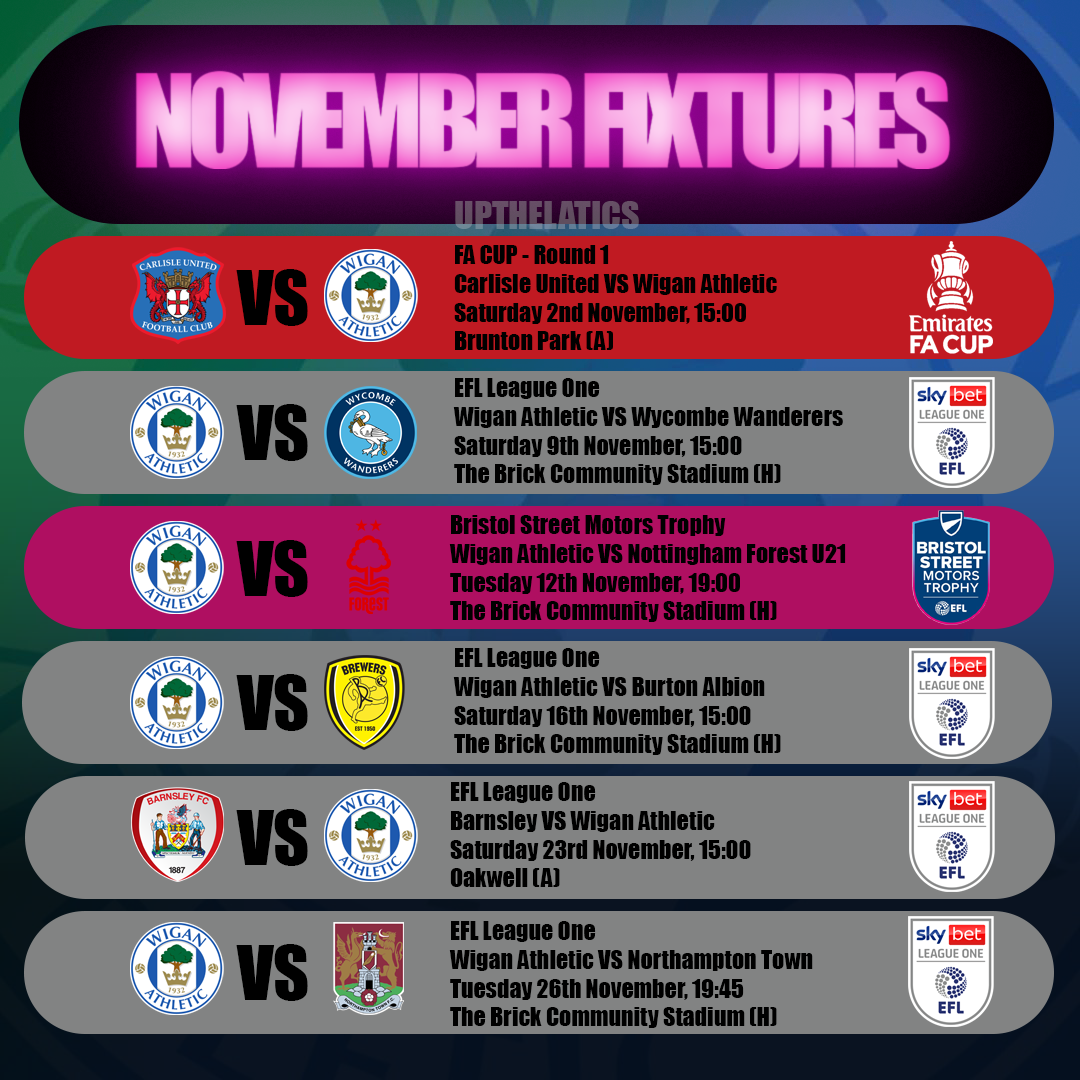 A graphic that shows all the club's upcoming fixtures in a given month.